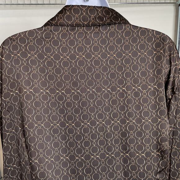 Jones of New‎ York Brown Satin Print Button Up Blouse Size 24W Career Old Money - Picture 8 of 13